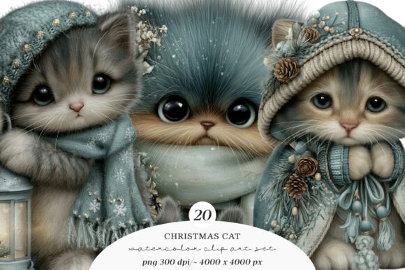 Download Whimsical Christmas Cat Clipart Bundle - Premium Bundle