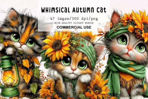 Download Whimsical Autumn Cat Clipart Bundle - Premium Resources
