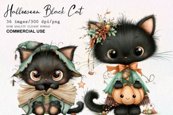 Download Whimsical Halloween Black Cat Clipart - Premium Resources