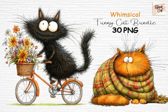 Download Whimsical Funny Cat Clipart Bundle - Premium Bundle